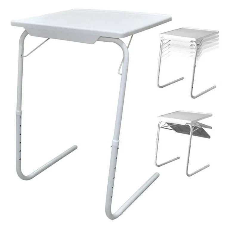 Összecsukható asztal, multifunkciós laptop állvány mozgatható asztallappal, fehér