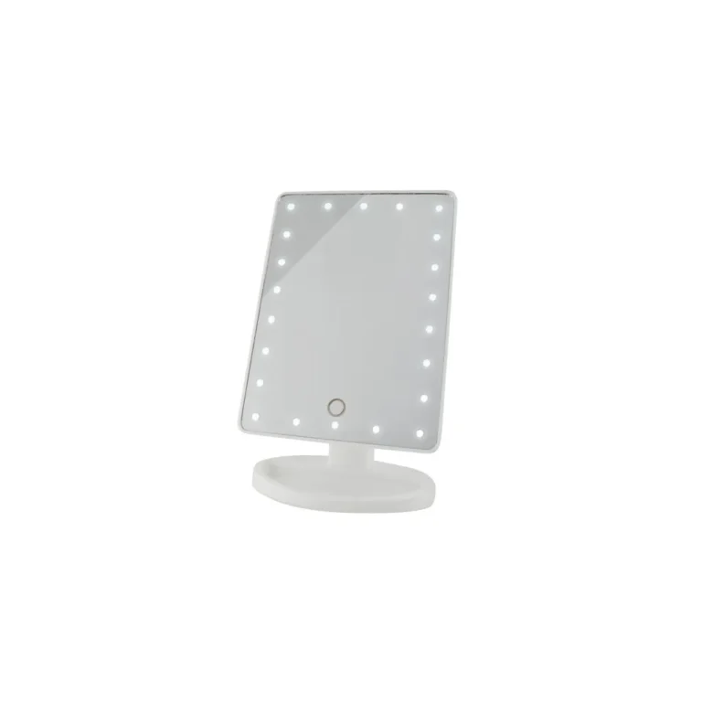 Dönthető asztali tükör LED-világítással, USB töltés, 16,5x27x12 cm, fehér