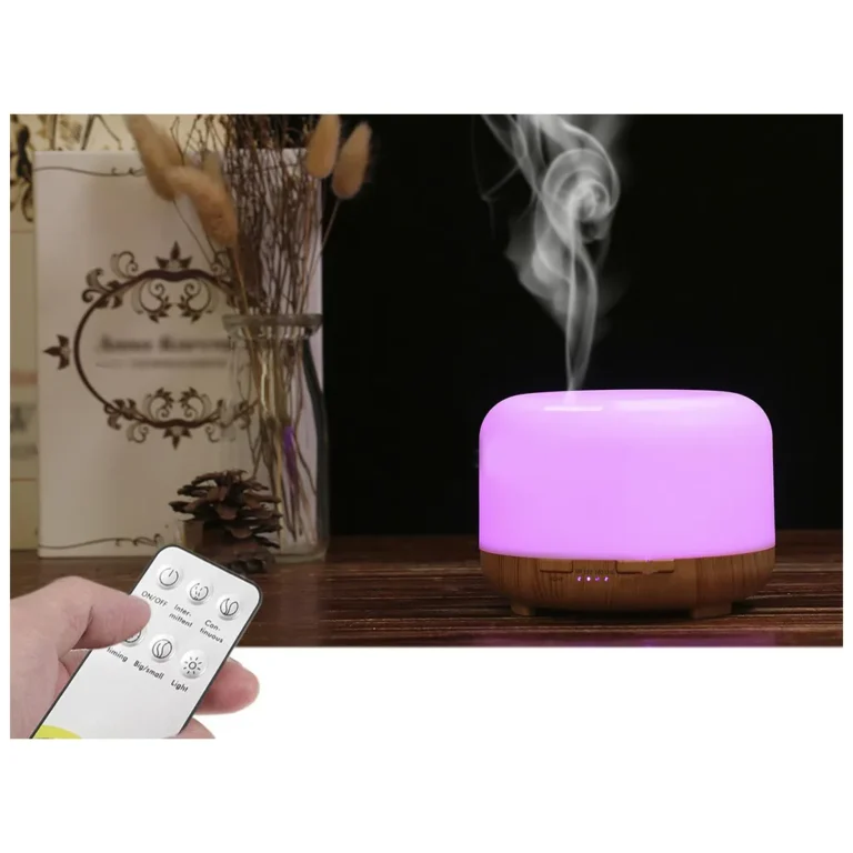 Aromaterápiás aroma diffúzor levegő párásító távirányítóval, 300 ml, 12 W, USB, 13cm x 10cm, sötétbarna