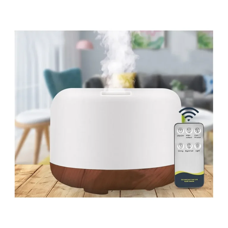 Aromaterápiás aroma diffúzor levegő párásító távirányítóval, 300 ml, 12 W, USB, 13cm x 10cm, sötétbarna