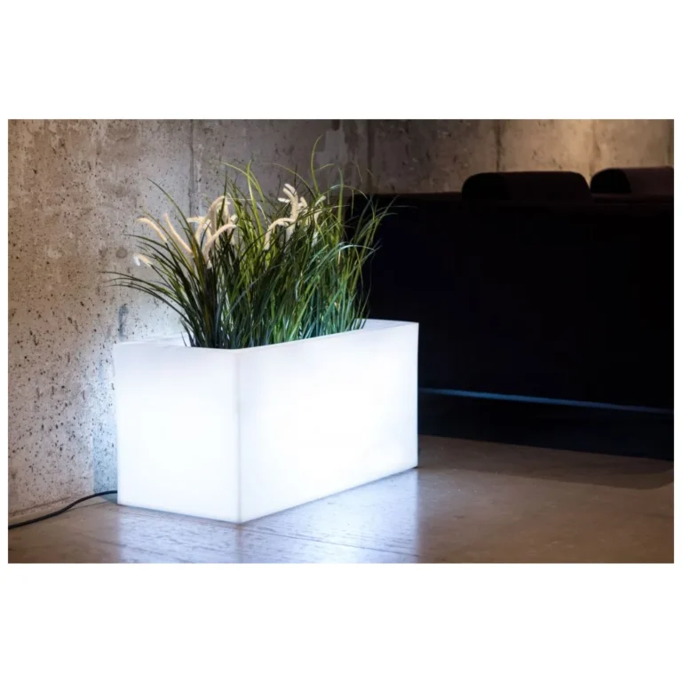 Modern virágcserép világítással, UV védelemmel, 38x75 cm, fehér