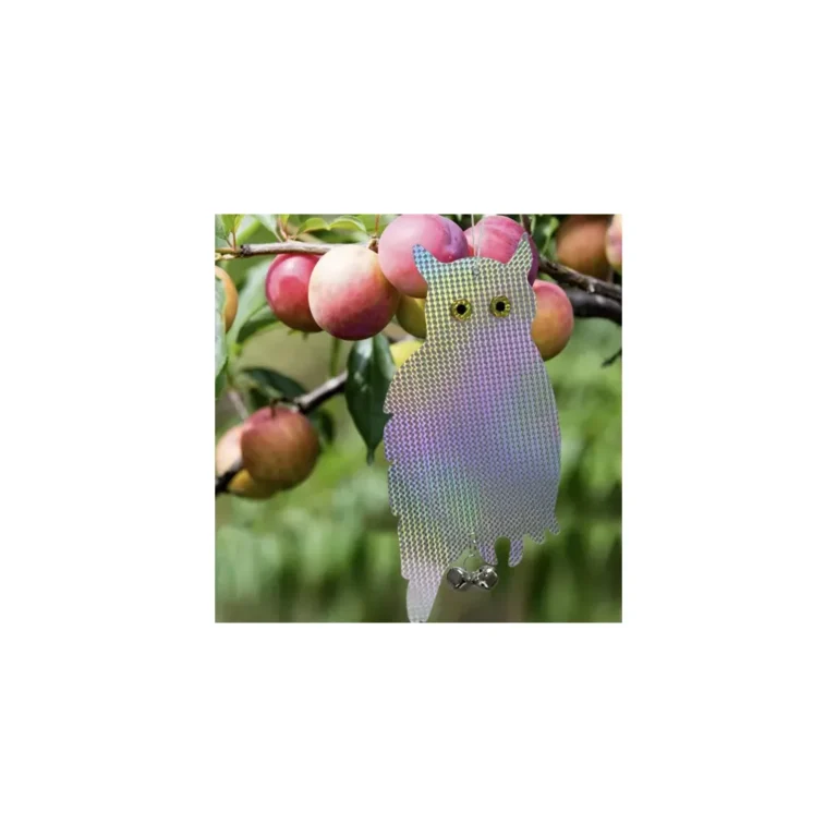 Bagoly formájú színes madárriasztó akasztóval, csörgővel, 20x42 cm