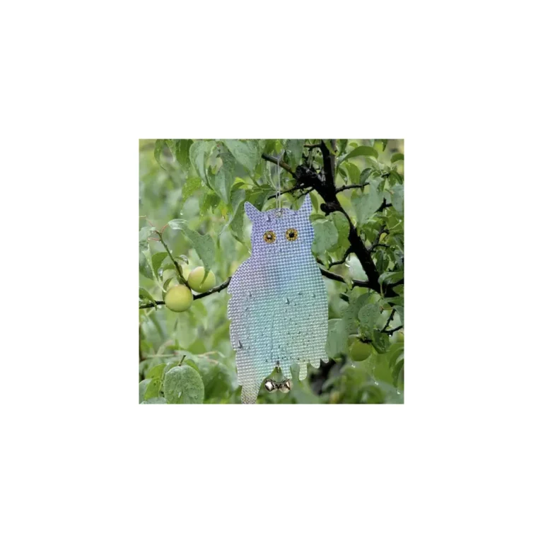 Bagoly formájú színes madárriasztó akasztóval, csörgővel, 20x42 cm