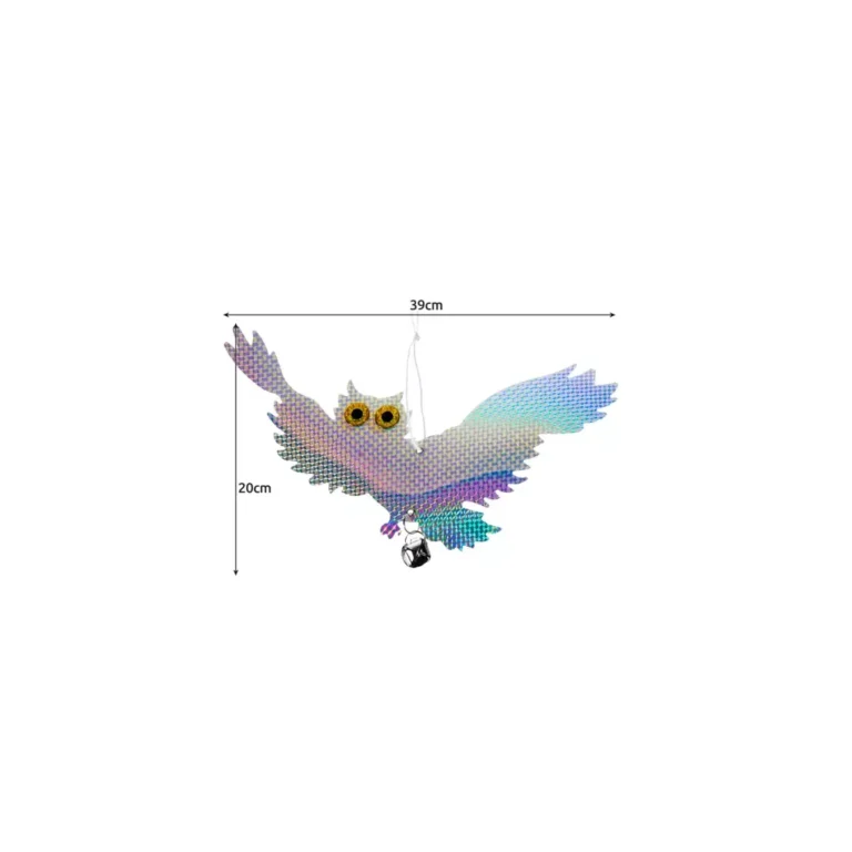 Repülő bagoly formájú színes madárriasztó akasztóval, csörgővel, 39x20 cm