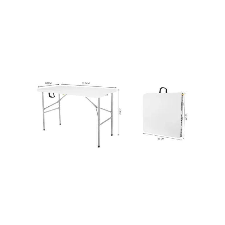 Malatec Kerti asztal, acél váz, 4-6 fő, összecsukható, 122x60x75 cm, fehér