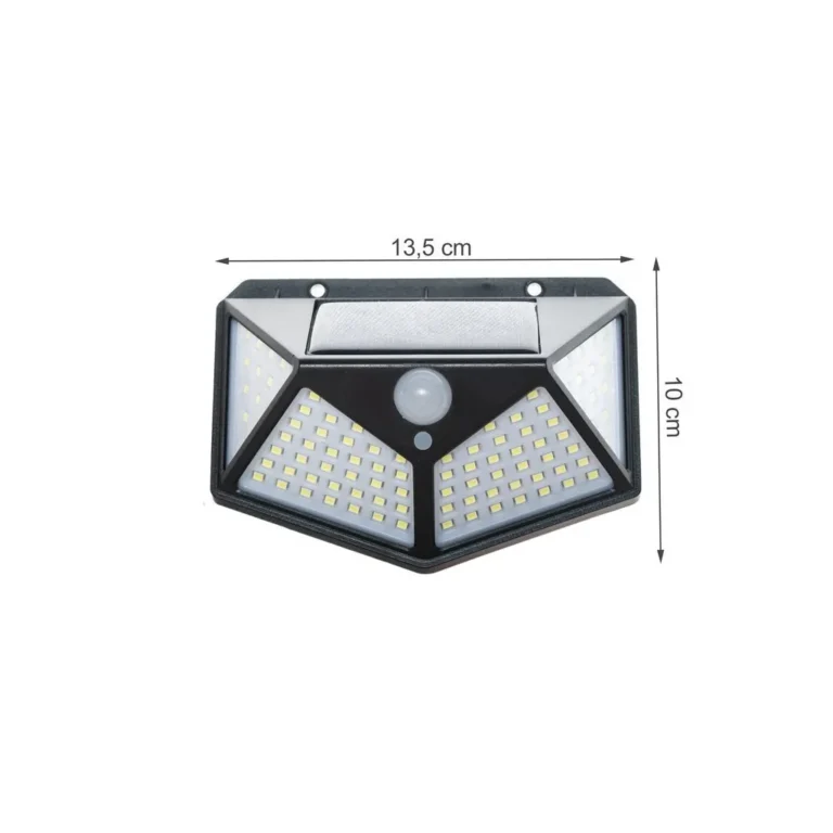 Malatec Napelemes LED lámpa mozgásérzékelővel, 100 LED, falra szerelhető, 3 fokozatú fényintenzitás, hideg fehér, IP67