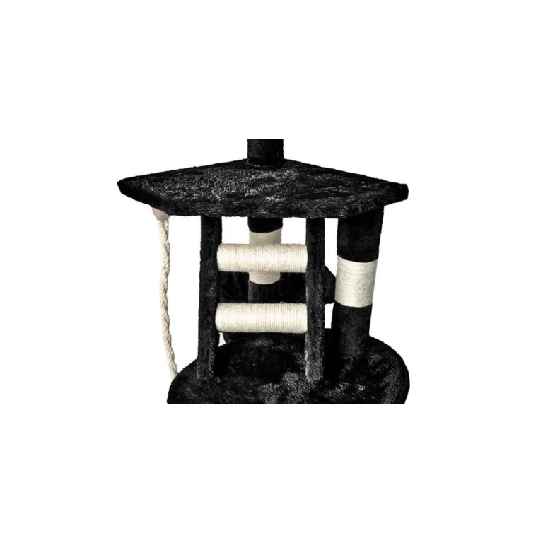 Malatec játéktorony macskáknak sisal kötélrúddal, házzal, 4 szint, 118x49 cm, fekete