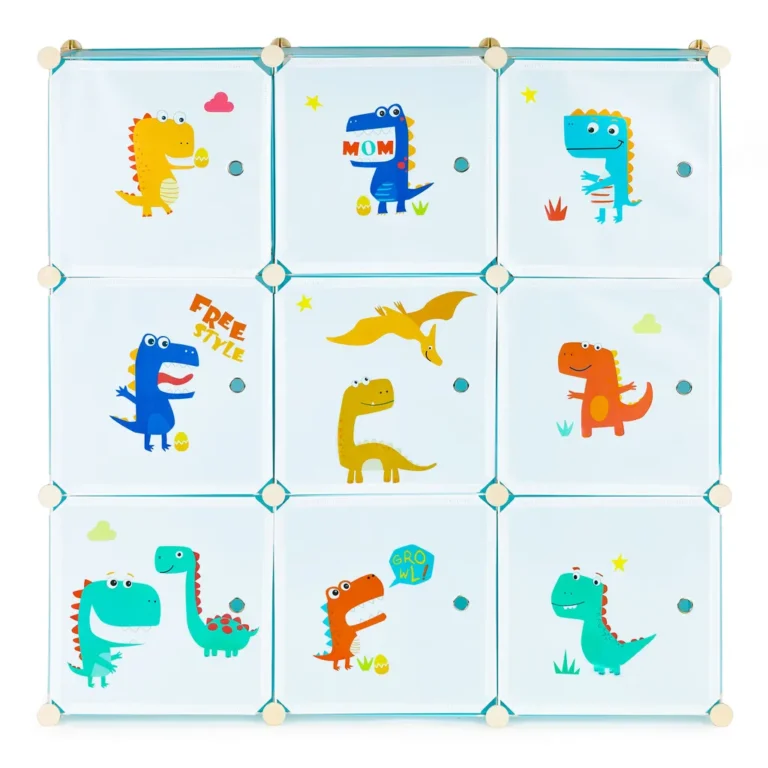 ModernHome 9 ajtós moduláris gyerekmintás polcos szekrény 9 rekesszel, 109 x 109 x 37 cm, kék alapon mintás