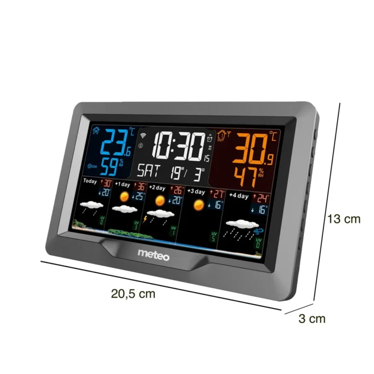 Meteo SP101 Időjárás-Állomás WiFi-vel: hőmérséklet- és páratartalom mérő UV indikátorral és 5 napos időjárás előrejelzés funkcióval, hasznos funkciókkal, szürke
