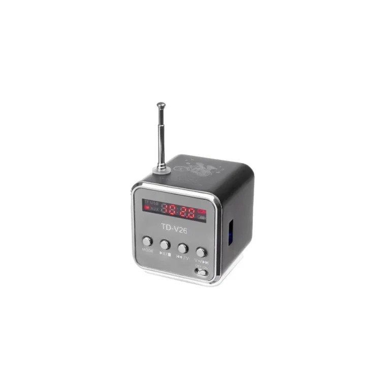 MINI FM Rádió MP3 Lejátszó, USB, Aux és memóriakártya támogatással, 300 mAh akkumulátorral, 5x5 cm, fekete
