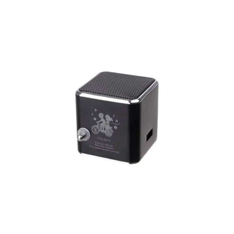 MINI FM Rádió MP3 Lejátszó, USB, Aux és memóriakártya támogatással, 300 mAh akkumulátorral, 5x5 cm, fekete