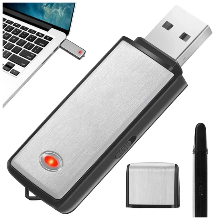 Mini kém diktafon, USB pendrive, 8 GB, 100 óra, 6,5 cm x 2 cm x 0,8 cm, ezüst szín