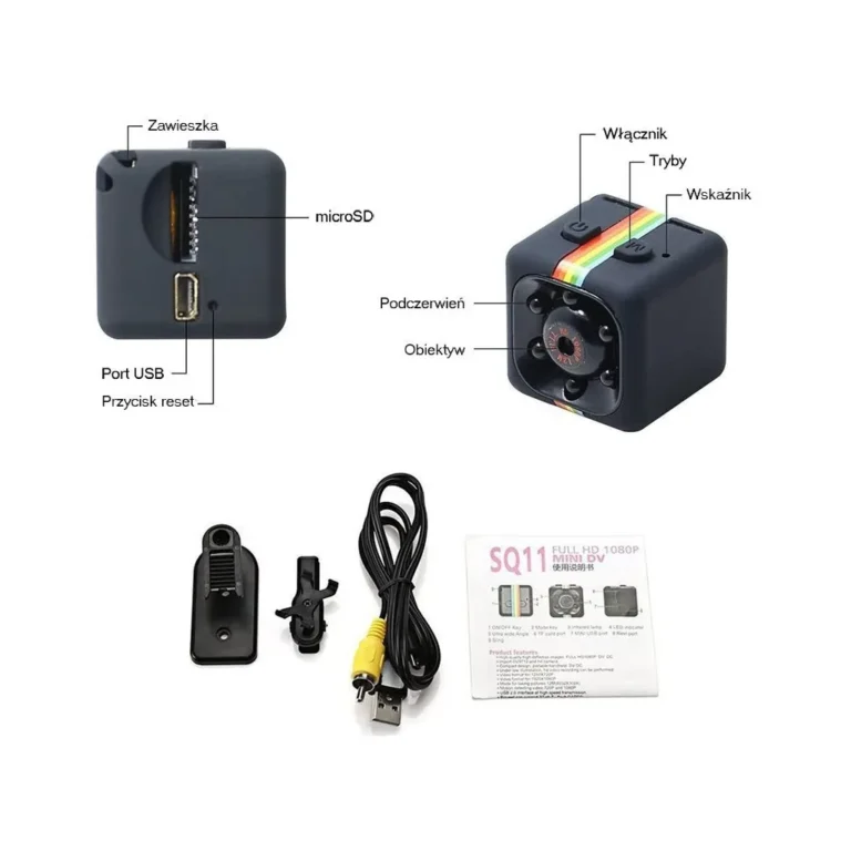 Mini kamera, akkumulátoros, USB 2.0, full HD, micro SD, 2x2x2 cm, fekete