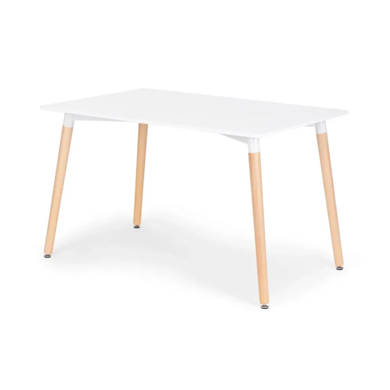 Modern étkezőasztal bükkfa lábakkal, 75x120x80 cm, fehér
