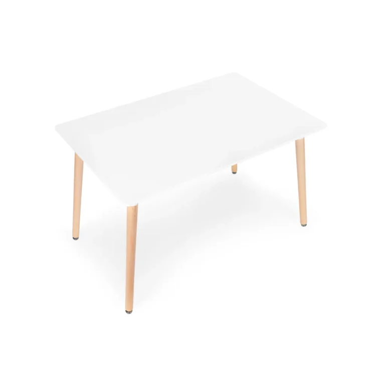 Modern étkezőasztal bükkfa lábakkal, 75x120x80 cm, fehér