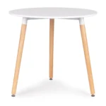 Modern kör alakú étkezőasztal bükkfa lábakkal, 80 cm, fehér-fa szín