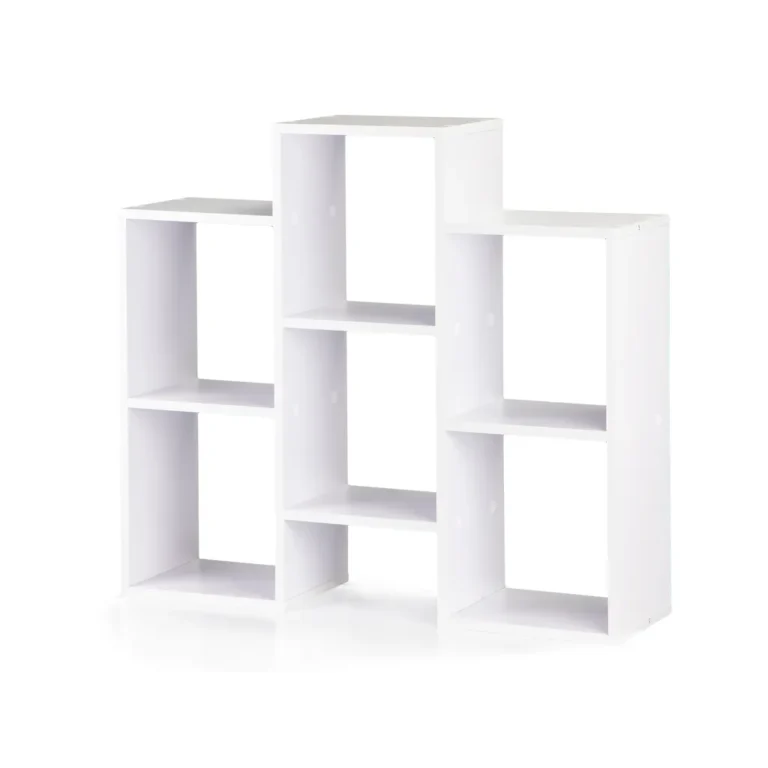 Modern könyvespolc eltolt polcokkal, 85x22x76 cm, fehér