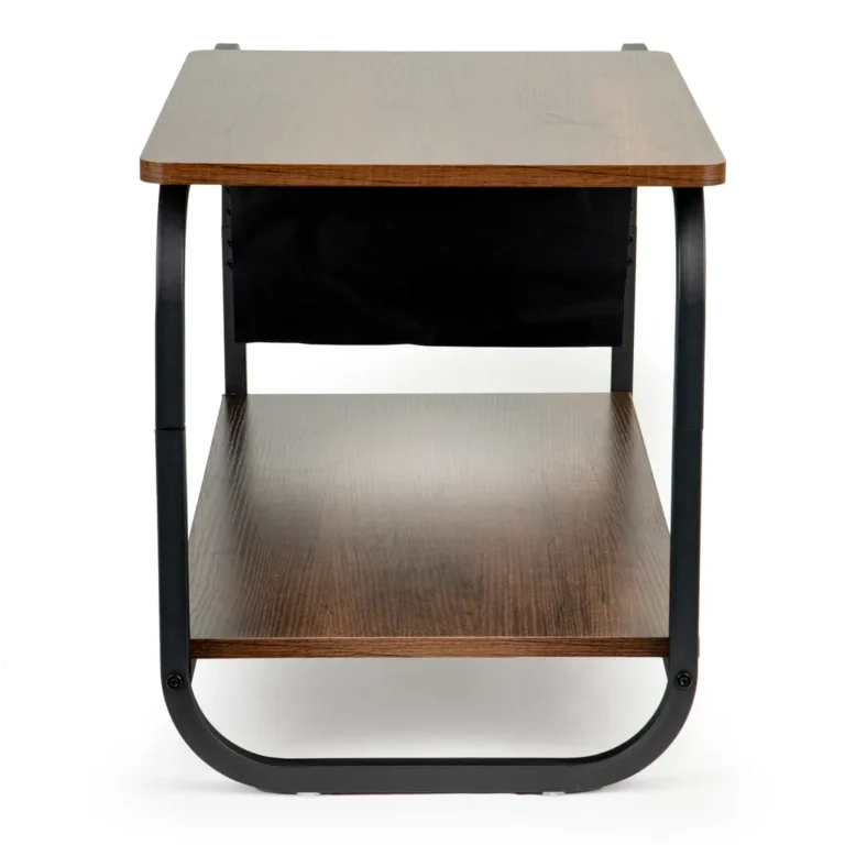 Modern loft stílusú 2 szintes dohányzóasztal újságtartóval, 86.5x40x46 cm, fekete-fa szín