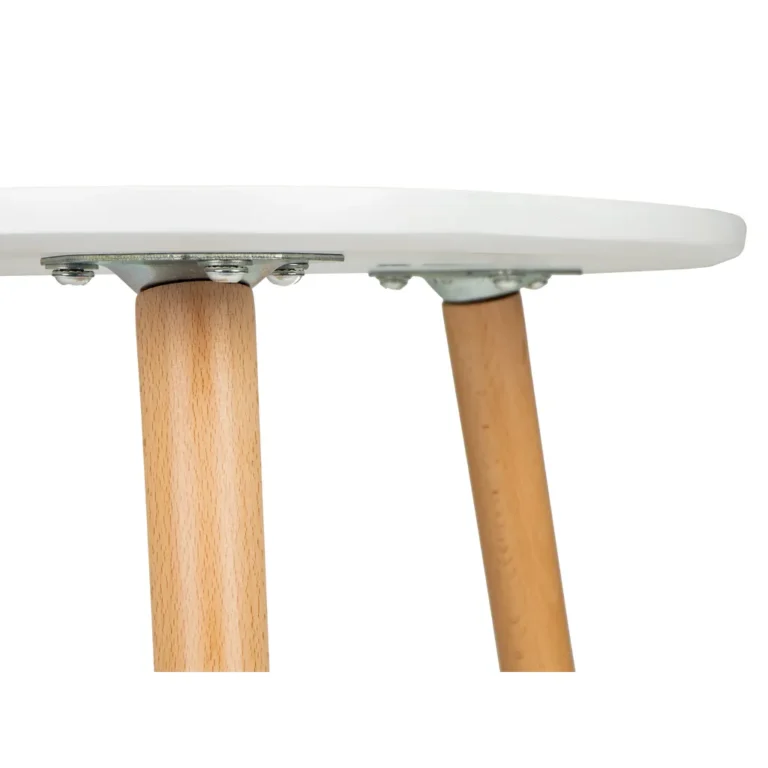 Modern dohányzóasztal fenyőfa lábakkal, 60 cm, fehér-fa szín