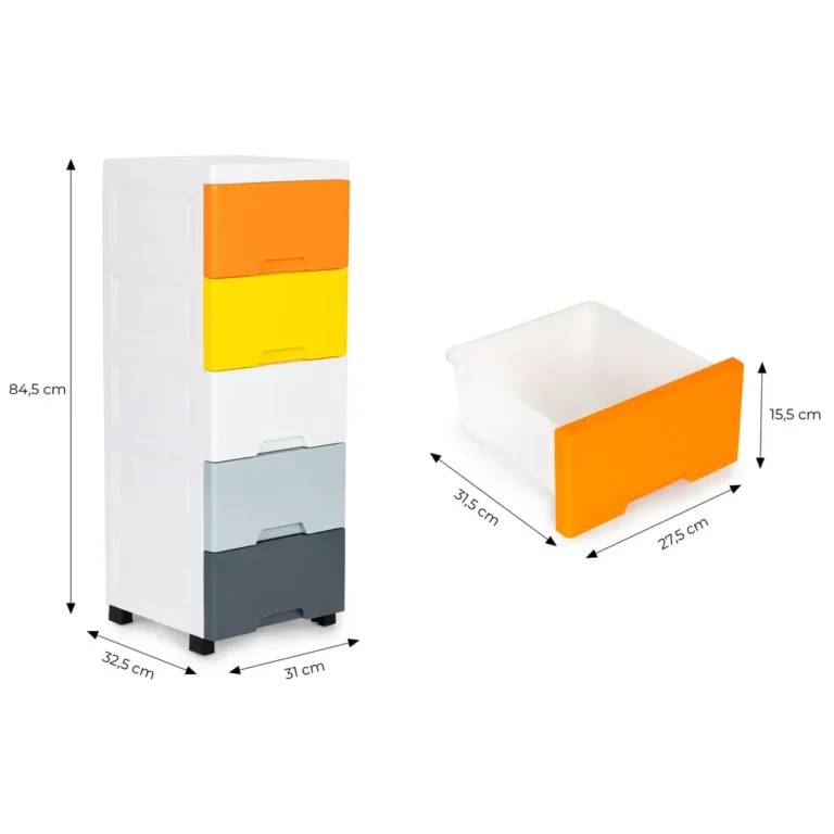 ModernHome 5 fiókos univerzális tároló szekrény, 84.5 x 32.5 x 31 cm, többszínű/fehér