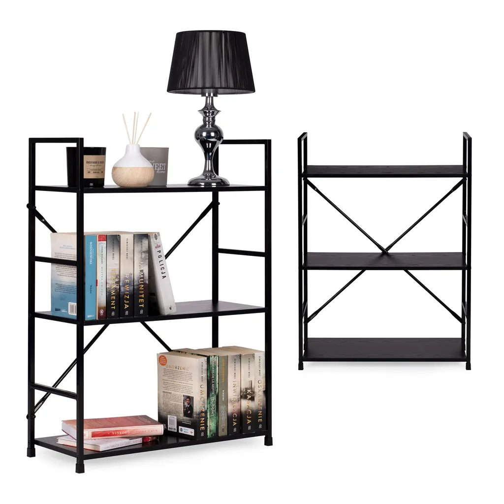 ModernHome Loft stílusú univerzális szekrény 3 polccal, 80x23.5x59.5 cm, fekete