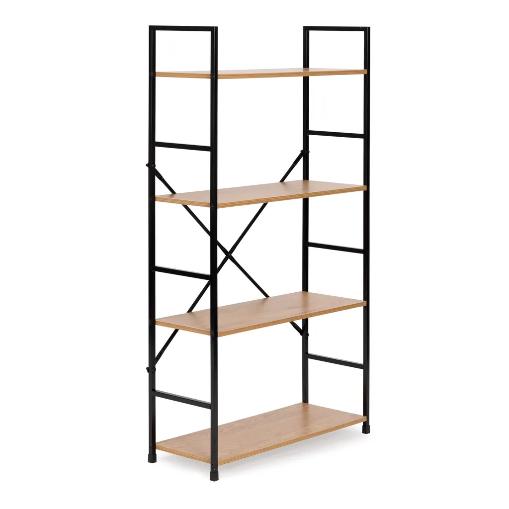 ModernHome Loft stílusú univerzális szekrény 4 polccal, 113x23.5x58.5 cm, fekete-fa szín