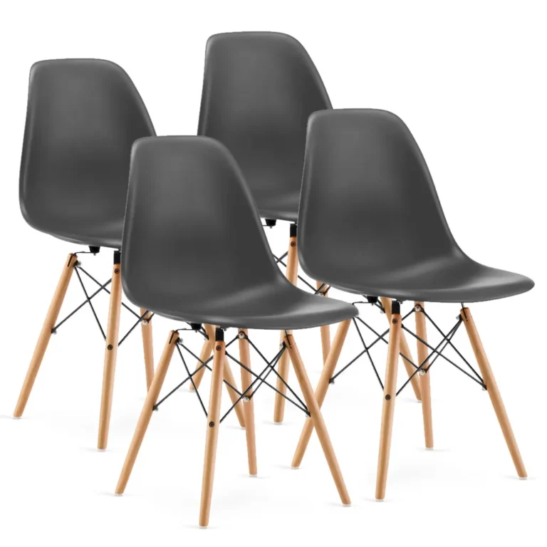 4 db-os modern étkező szék készlet rácsos díszítő elemmel, bükkfa lábakkal, szürke-fa szín