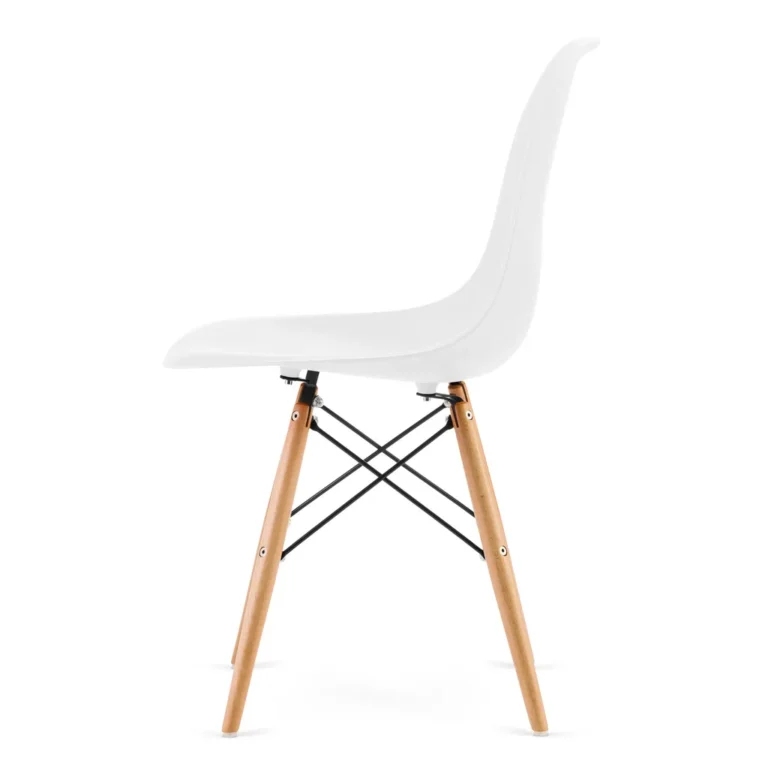 4 db-os modern étkező szék készlet rácsos díszítő elemmel, bükkfa lábakkal, fehér-fa szín