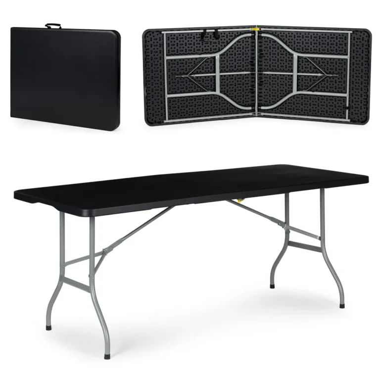 ModernHome Összecsukható Catering Asztal - 153 x 70 cm, HDPE Műanyag Tetejű, Fekete