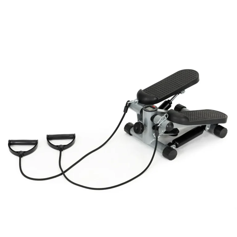 Otthoni fitness lépőgép rugalmas szalagokkal, számlálóval, LCD kijelzővel, fekete-szürke