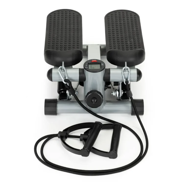 Otthoni fitness lépőgép rugalmas szalagokkal, számlálóval, LCD kijelzővel, fekete-szürke
