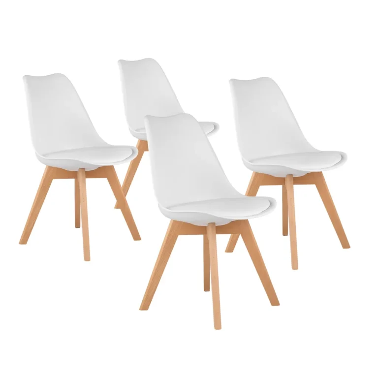 4 db-os skandináv stílusú párnázott étkező szék készlet fa lábakkal, fehér-fa szín