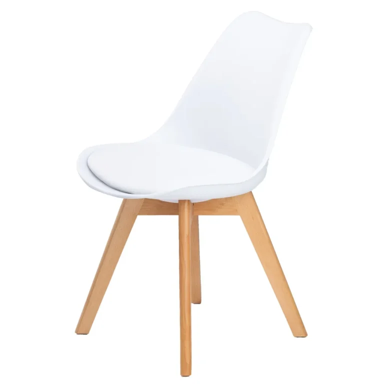 4 db-os skandináv stílusú párnázott étkező szék készlet fa lábakkal, fehér-fa szín