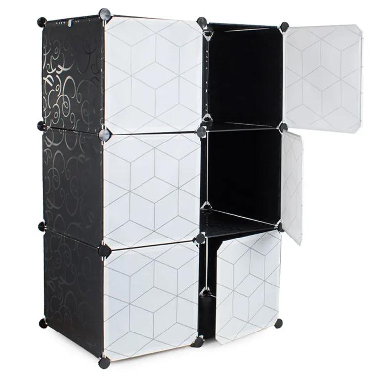 Moduláris ruhásszekrény 3 polccal, 6 szegmens, 110 x 73 x 47 cm, fekete