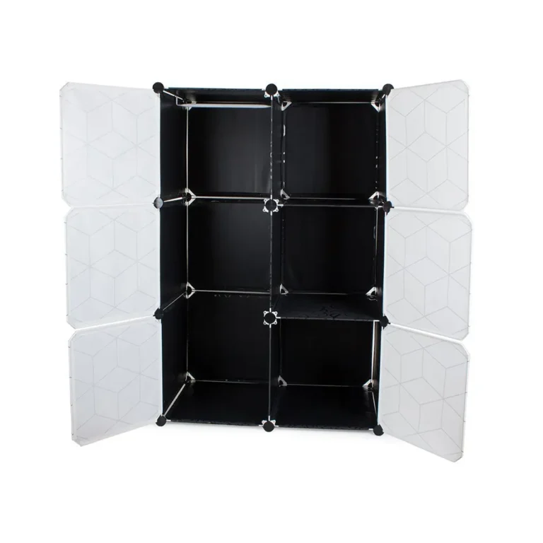 Moduláris ruhásszekrény 3 polccal, 6 szegmens, 110 x 73 x 47 cm, fekete