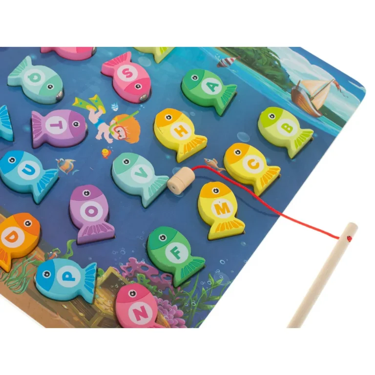 Montessori fából készült mágneses horgász játék, halak