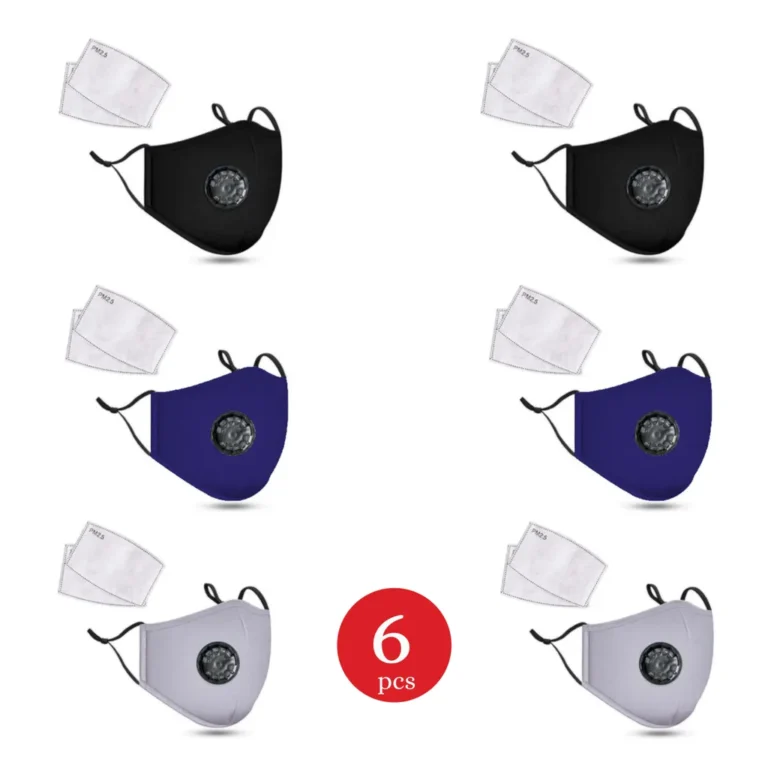 Mosható pamut maszk aktívszenes szűrővel 6 db, fekete/kék/szürke