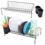 Edényszárító oldalsó dupla evőeszköztóval, 28x38.5x9 cm, fekete