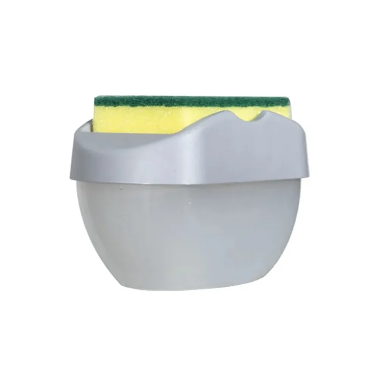 Szivacstartó mosogatószer-adagolóval, 400ml tartállyal, 14,5cm x 10cm x 9,5cm, szürke/zöld színben