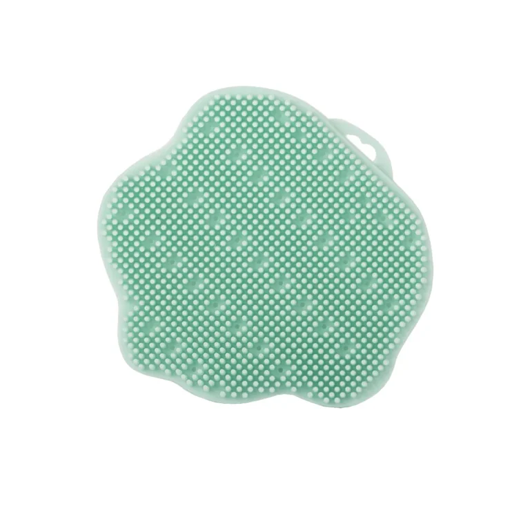 Sörtés szilikon mosakodószivacs fej- és testmasszázshoz, 12x13 cm, zöld/rózsaszín színben