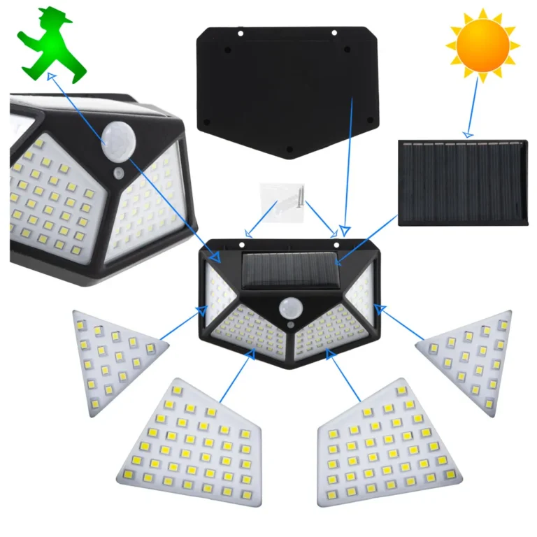 Mozgás- és szürkületérzékelő napelemes lámpa 100 LED