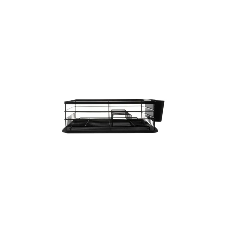 Edényszárító kivehető tálcával, oldalsó evőeszköztartóval, 44 x 31 x 14,5 cm, fekete