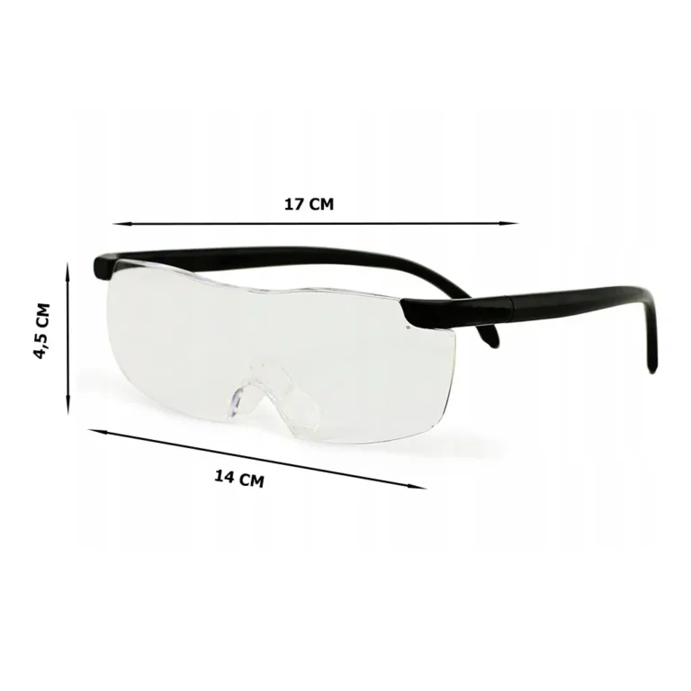 Nagyító szemüveg 160%-os zoommal, dioptriás szemüveg fölött is viselhető, 17cm x 14cm x 4.5cm, fekete