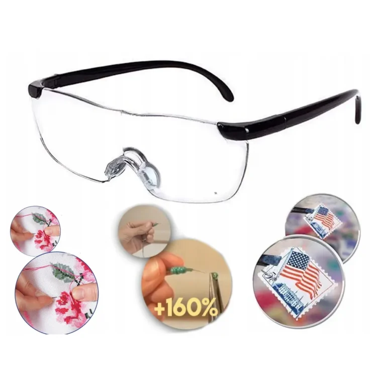 Nagyító szemüveg 160%-os zoommal, dioptriás szemüveg fölött is viselhető, 17cm x 14cm x 4.5cm, fekete