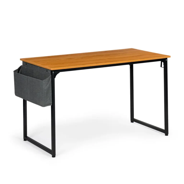 Nagyméretű számítógép- íróasztal oldaló tároló rekesszel, fém lábakkal, 120x60x73.5 cm, fekete-fa szín