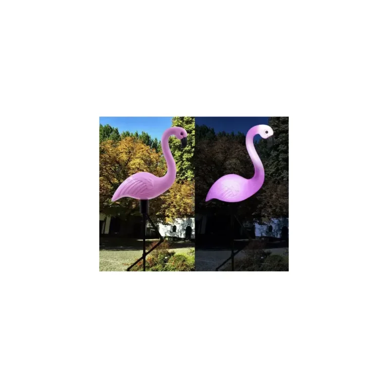 Földbe szúrható napelemes kerti LED lámpa , flamingó formájú, 52x20x6 cm
