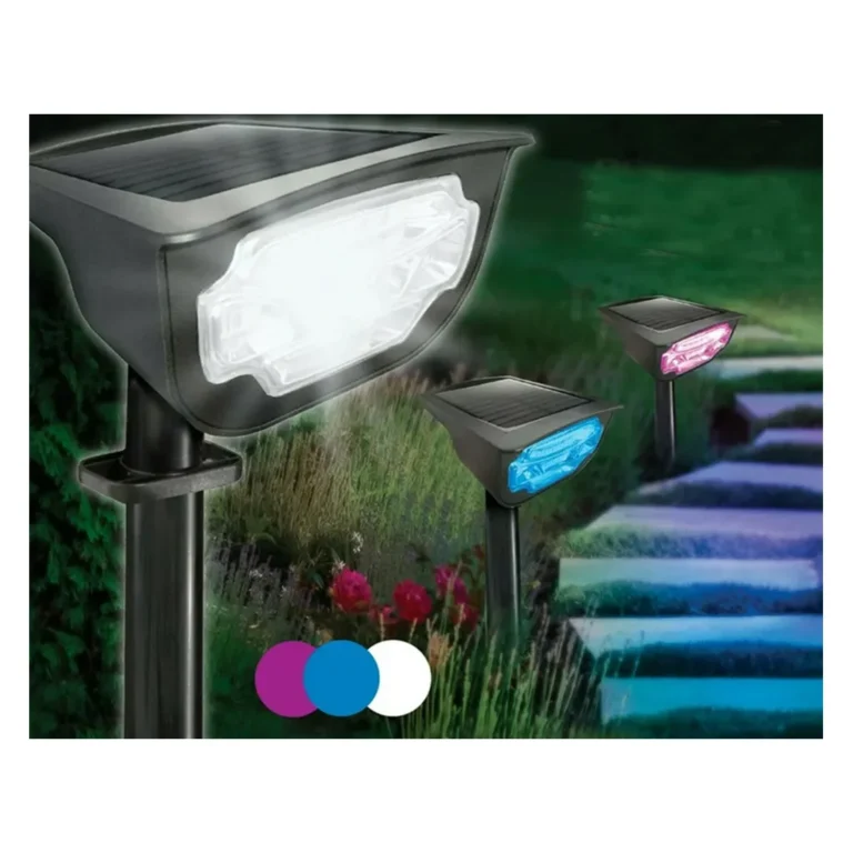 Vízálló, napelemes kerti RGB LED lámpa, földbe szúrható, 45x10,5x14 cm, fekete