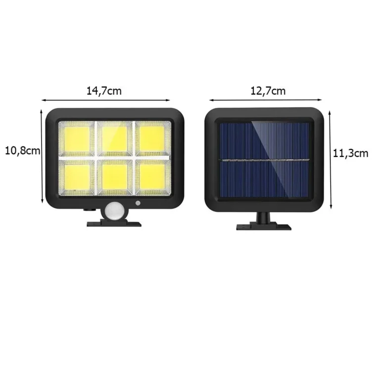 Napelemes lámpa 120 LED-del, szürkületi mozgásérzékelővel, 10,8 cm x 14,7 cm, fekete