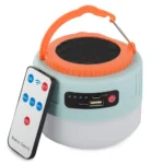 Napelemes utazó LED lámpa távirányítóval, +USB töltés, 11x8.5 cm, kék-narancssárga