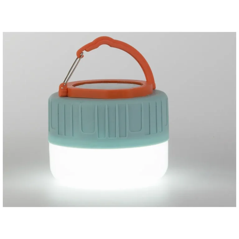 Napelemes utazó LED lámpa távirányítóval, +USB töltés, 11x8.5 cm, kék-narancssárga